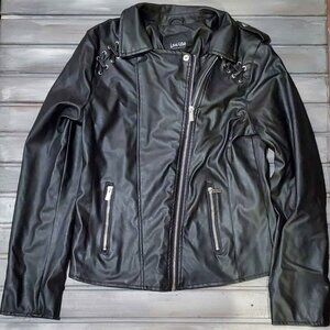 Woman's Love Star Faux Leather Jacket Size Medium Moto Jacket